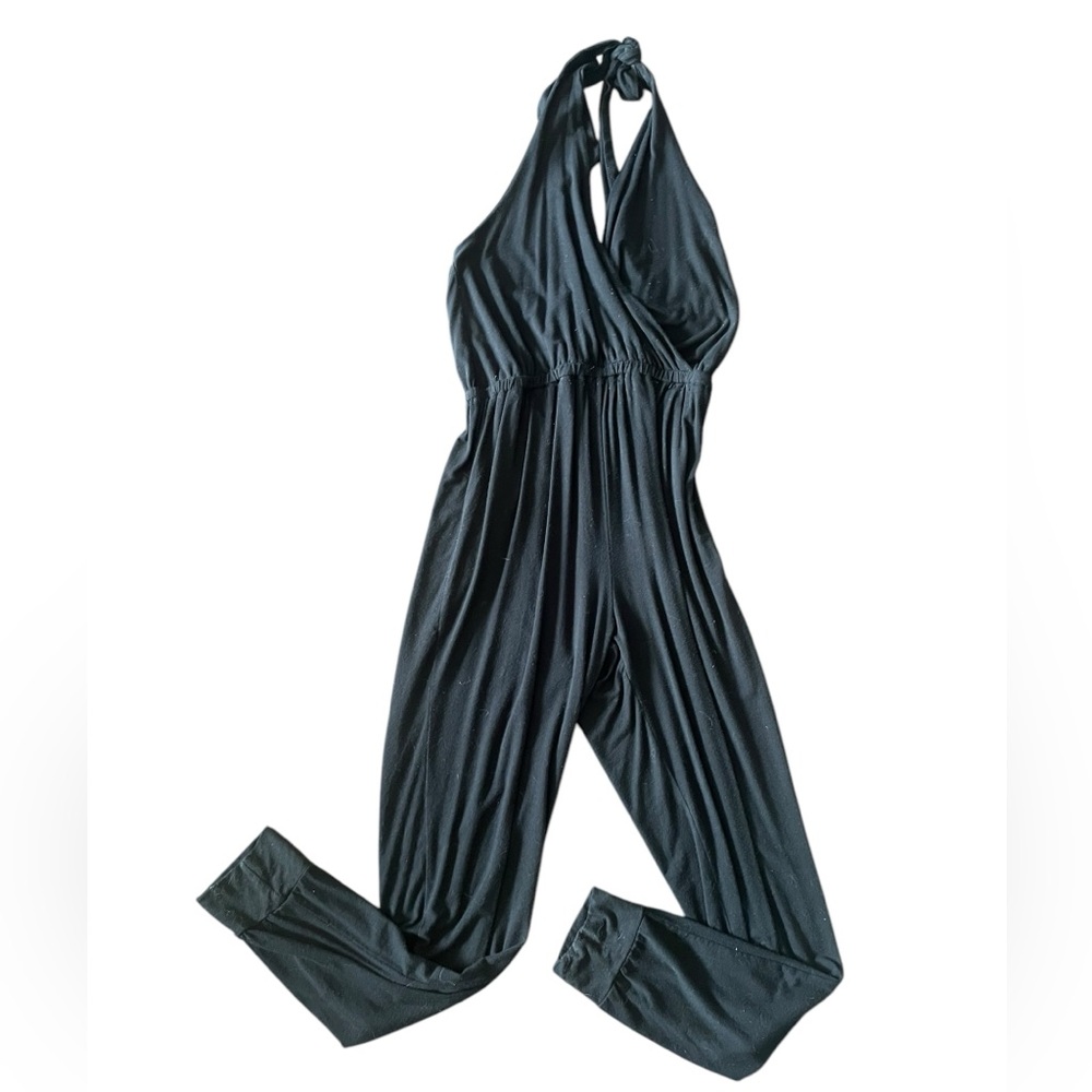CBrand Women's MEDIUM Black Sleeveless Halter Top V Neck Jogger Jumpsuit Jumper